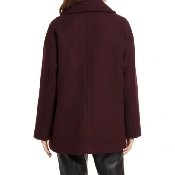 🆕NORDSTROM Double Breasted Elongated Peacoat Burgundy Small - Picture 4 of 13